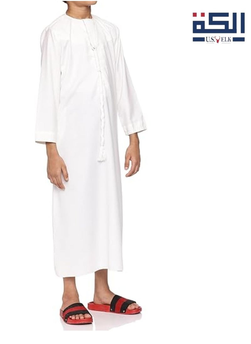 Boy’s Emirati Kandura | Stitched Traditional Kids Arabic Thobe, Dishdasha, Kaftan for Boys | Long Sleeve Islamic Arab Dress with Side Pocket