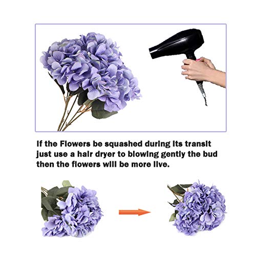 Louiesya Artificial Flowers Silk Hydrangea Flowers with 5 Big Heads Fake Flower Bunch Bouquet for Home Wedding Party Decor DIY (Sky Blue) - Image 3