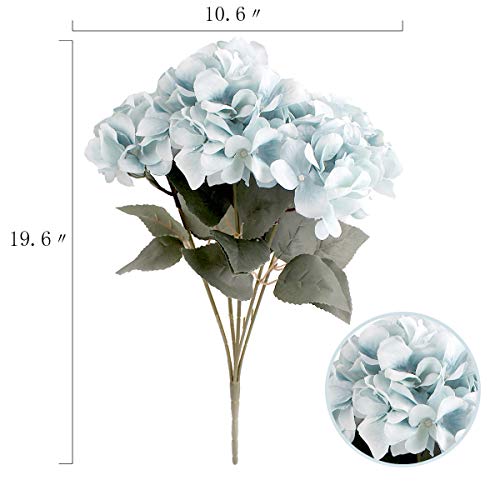 Louiesya Artificial Flowers Silk Hydrangea Flowers with 5 Big Heads Fake Flower Bunch Bouquet for Home Wedding Party Decor DIY (Sky Blue) - Image 2