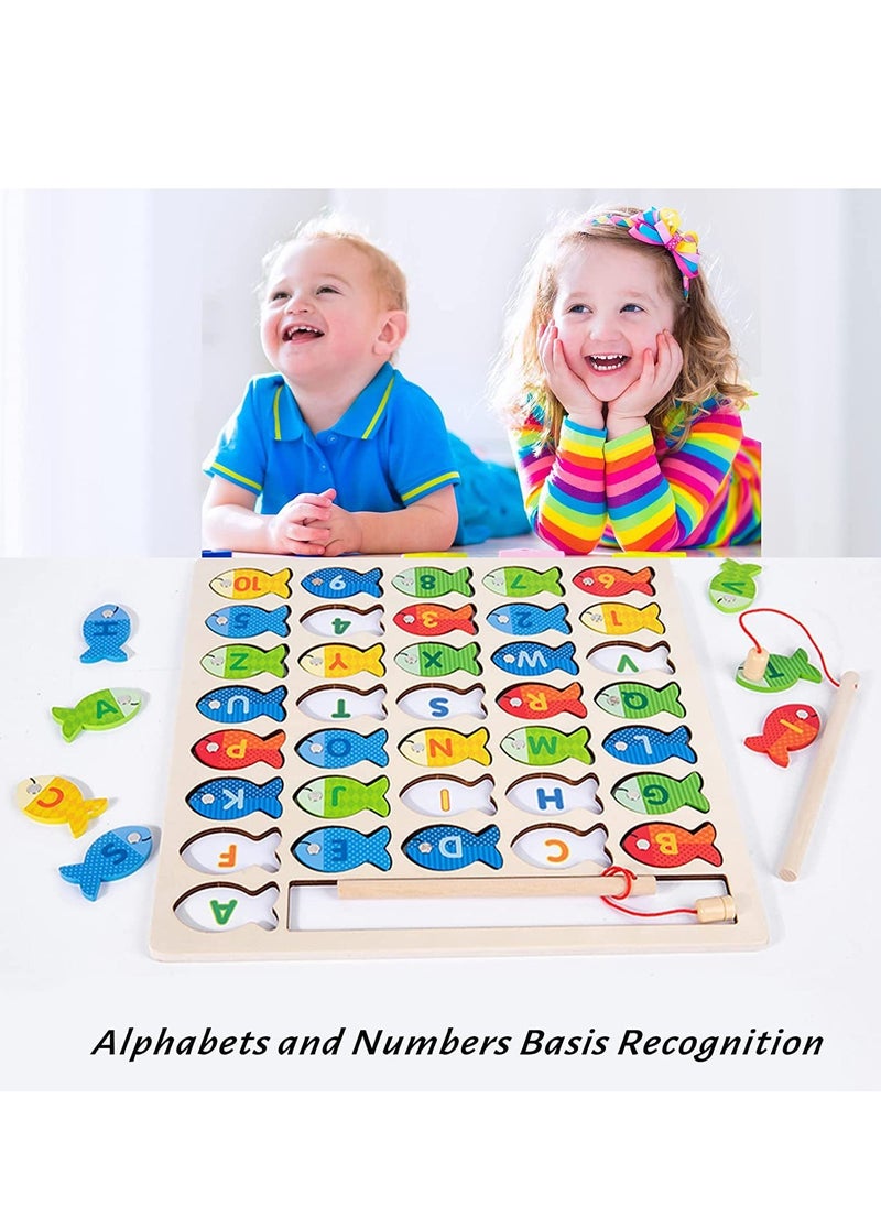 SYOSI - Wooden Magnetic Fishing Game for Toddlers Montessori Fine Motor Skills Toy with Letters and Numbers Preschool Classroom Learning - Image 1
