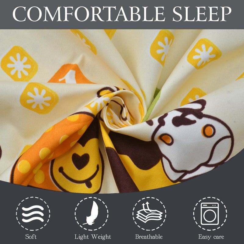 PaniPatEmporiums Premium Cotton Elastic Fitted Wrinkle Free Soft Hypoallergenic Bed Sheet Cartoon Printed Double Bed King Size Kids Bedsheet 90X95 InchesZiraffe Yellow144 TC  - Image 2