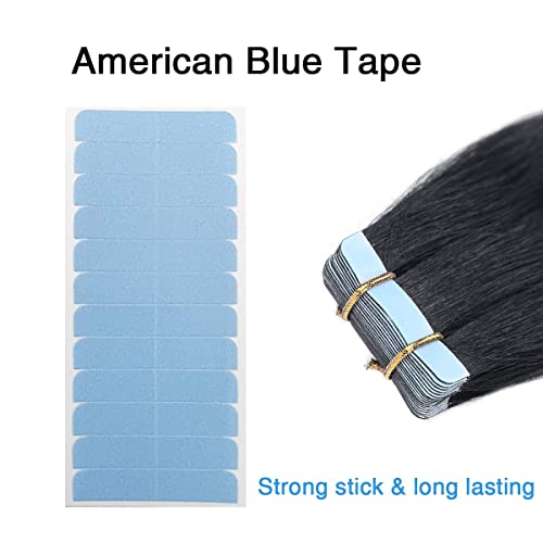 Beuni Hair Extension Tape Tabs Double Sided Replacement Adhesive Strong Long Lasting Hold Skin Safe Invisible Bond Size 4 Cm X 0.8 Cm Blue Pack Of 96 Tabs - Image 3