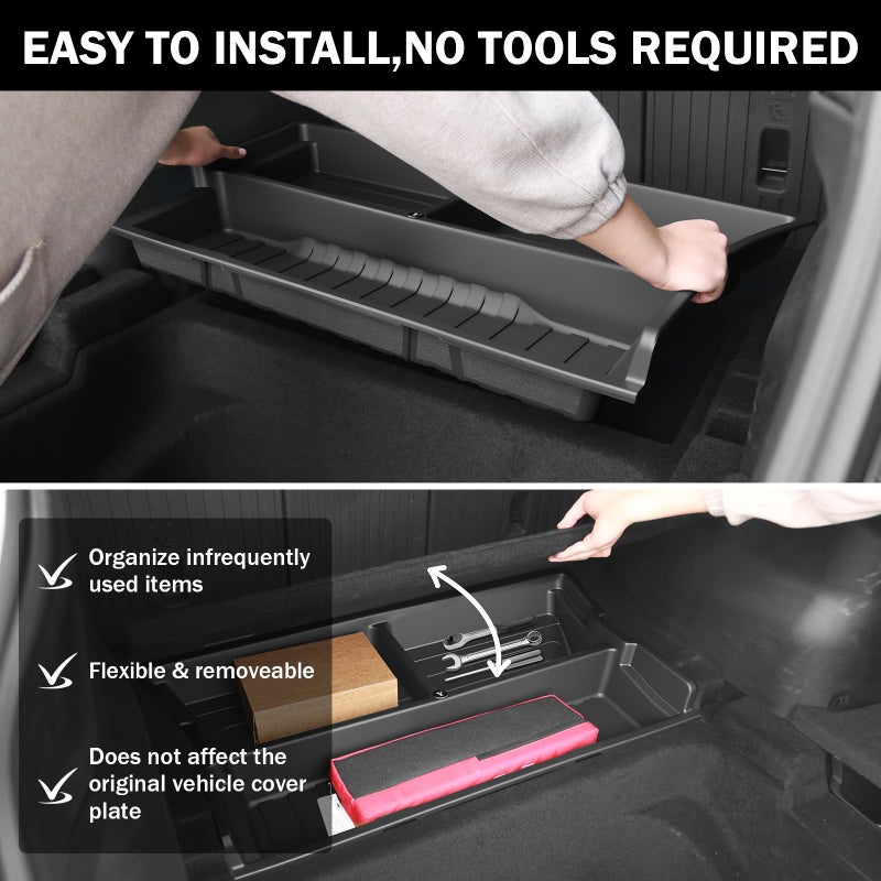 Abystar Hidden Trunk Organizer Tray for Tesla Model Y 2019-2026, Custom-Fit Rear Underfloor Storage Box, Durable ABS Compartment for Tools, Emergency Gear & Cleaning Supplies, Quick Access - Image 5
