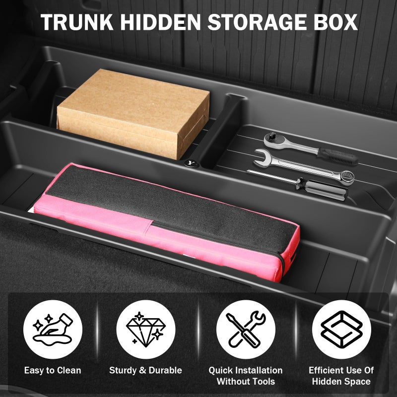 Abystar Hidden Trunk Organizer Tray for Tesla Model Y 2019-2026, Custom-Fit Rear Underfloor Storage Box, Durable ABS Compartment for Tools, Emergency Gear & Cleaning Supplies, Quick Access - Image 3