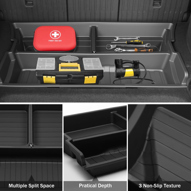 Abystar Hidden Trunk Organizer Tray for Tesla Model Y 2019-2026, Custom-Fit Rear Underfloor Storage Box, Durable ABS Compartment for Tools, Emergency Gear & Cleaning Supplies, Quick Access - Image 4