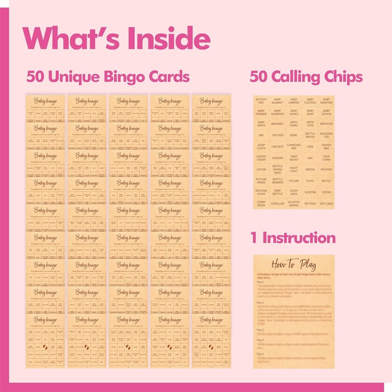Gethelud Baby Shower Bingo Game, 50 Bingo Cards Perforated Calling Cards Bingo Games for Baby Shower, Bridal Wedding Shower - Image 2