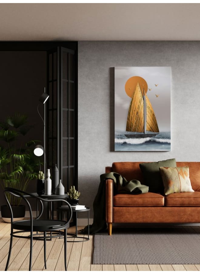 Home Gallery Abstract golden sailboat with waves Printed canvas wall art 120x80 - Image 3