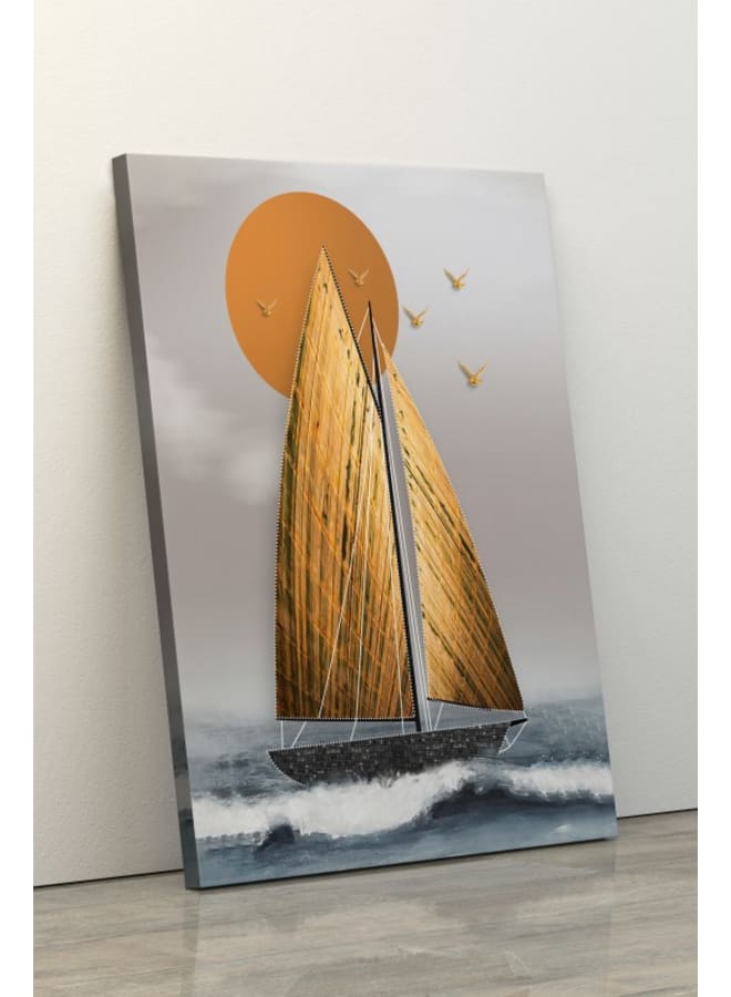 Home Gallery Abstract golden sailboat with waves Printed canvas wall art 120x80 - Image 5