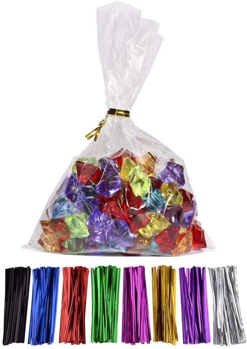 MoloTAR 100 Pcs 10 in x 6 in14mil Clear Flat Cello Cellophane Treat Bags Good for Bakery Cookies CandiesDessert with 5 random Twist Ties