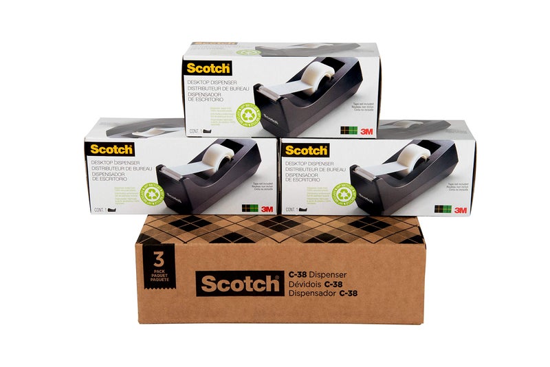 Scotch Desktop Tape Dispenser, Black, 2.7 in. x 2.7 in. x 6.4 in., 3 Tape Dispensers - Image 2
