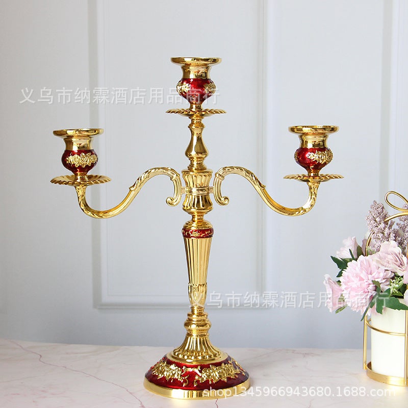 Three-Head Candlestick Luxury Gold-Plated Silver-Plated Metal Alloy High-End European-Style Alloy Home El Ktv Classic - Image 3
