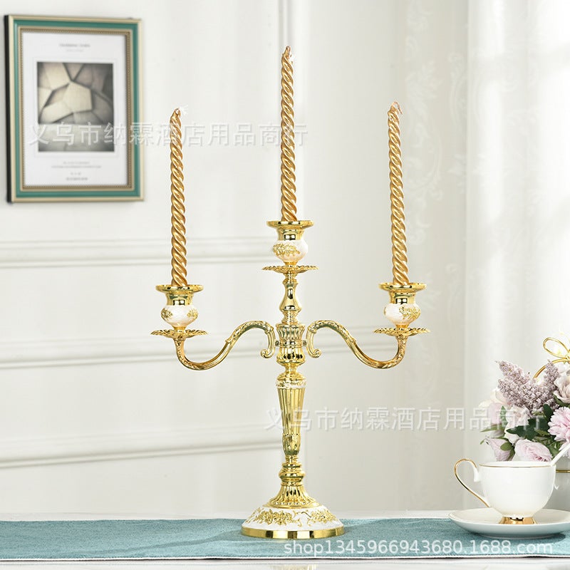 Three-Head Candlestick Luxury Gold-Plated Silver-Plated Metal Alloy High-End European-Style Alloy Home El Ktv Classic - Image 4