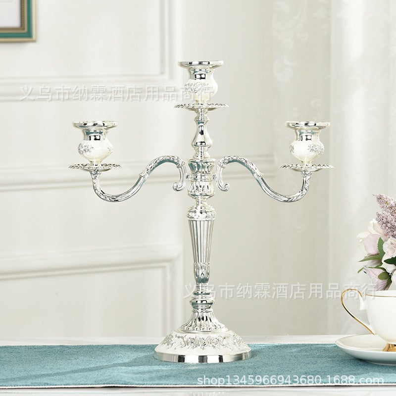 Three-Head Candlestick Luxury Gold-Plated Silver-Plated Metal Alloy High-End European-Style Alloy Home El Ktv Classic - Image 2