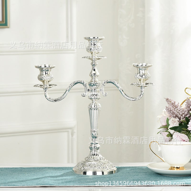 Three-Head Candlestick Luxury Gold-Plated Silver-Plated Metal Alloy High-End European-Style Alloy Home El Ktv Classic - Image 1