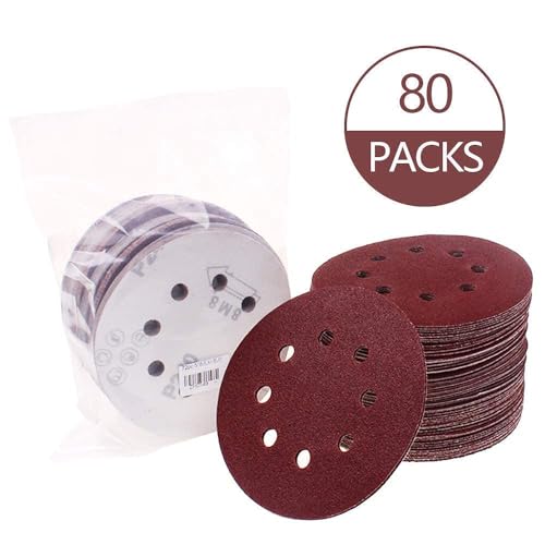 AUTOTOOLHOME 80 Pack 5 inch Sanding Discs Kit 8 Hole Sander for Drill Polishing Pad Hook and Loop Plate 60 80 120 180 240 400 600 800 Grit Sandpaper Abrasive Tool - Image 3