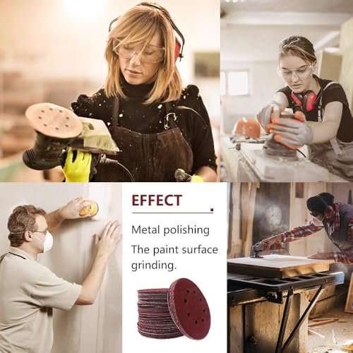 AUTOTOOLHOME 80 Pack 5 inch Sanding Discs Kit 8 Hole Sander for Drill Polishing Pad Hook and Loop Plate 60 80 120 180 240 400 600 800 Grit Sandpaper Abrasive Tool - Image 2