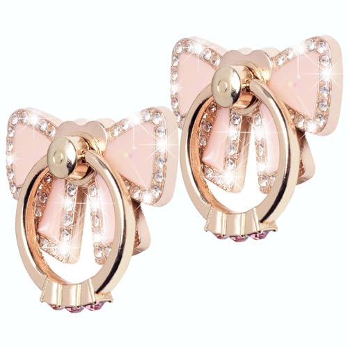 WATACHE Finger Ring Stand,2 Pack Luxury Glitter Diamond Universal Metal Ring Grips for iPhone 16/15/14/13/ Pro Max, Galaxy S24/S23/S22 Ultra, Finger Ring Grip Holder for All Smartphone (Pink) - Image 1