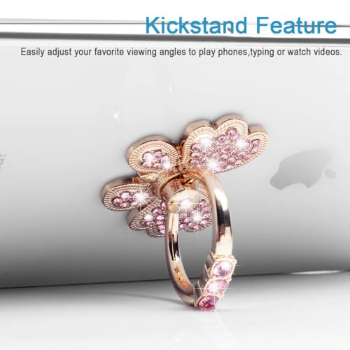 WATACHE Finger Ring Stand,2 Pack Luxury Glitter Diamond Universal Metal Ring Grips for iPhone 16/15/14/13/ Pro Max, Galaxy S24/S23/S22 Ultra, Finger Ring Grip Holder for All Smartphone (Pink) - Image 3