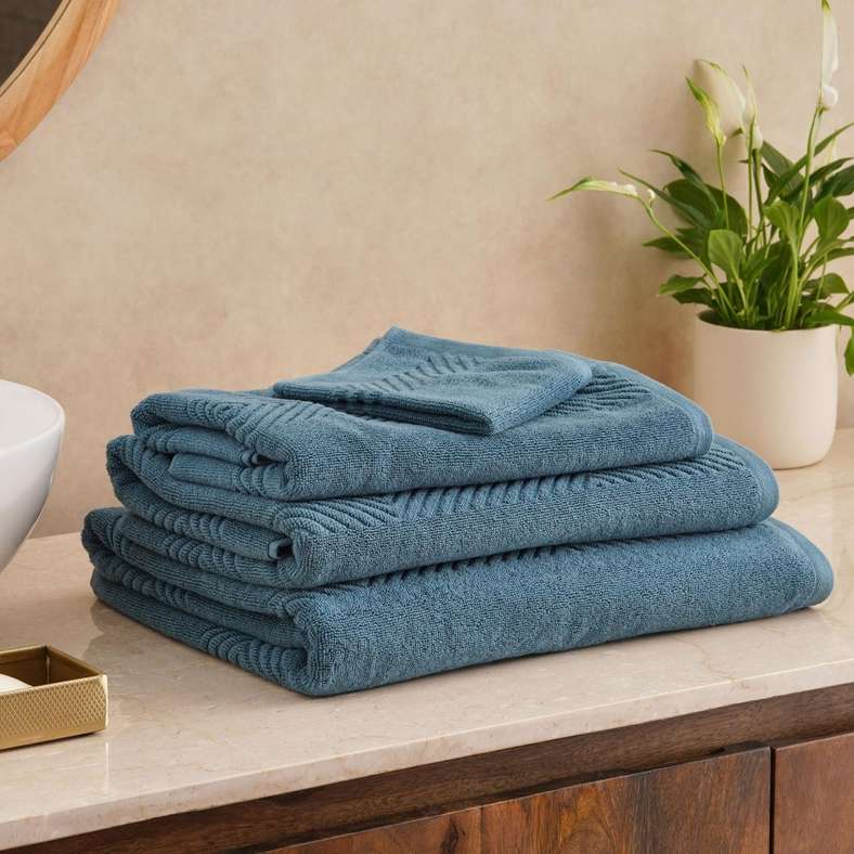 Pan Home منشفة يد منقوشة ذات ملمس - أزرق - Image 3