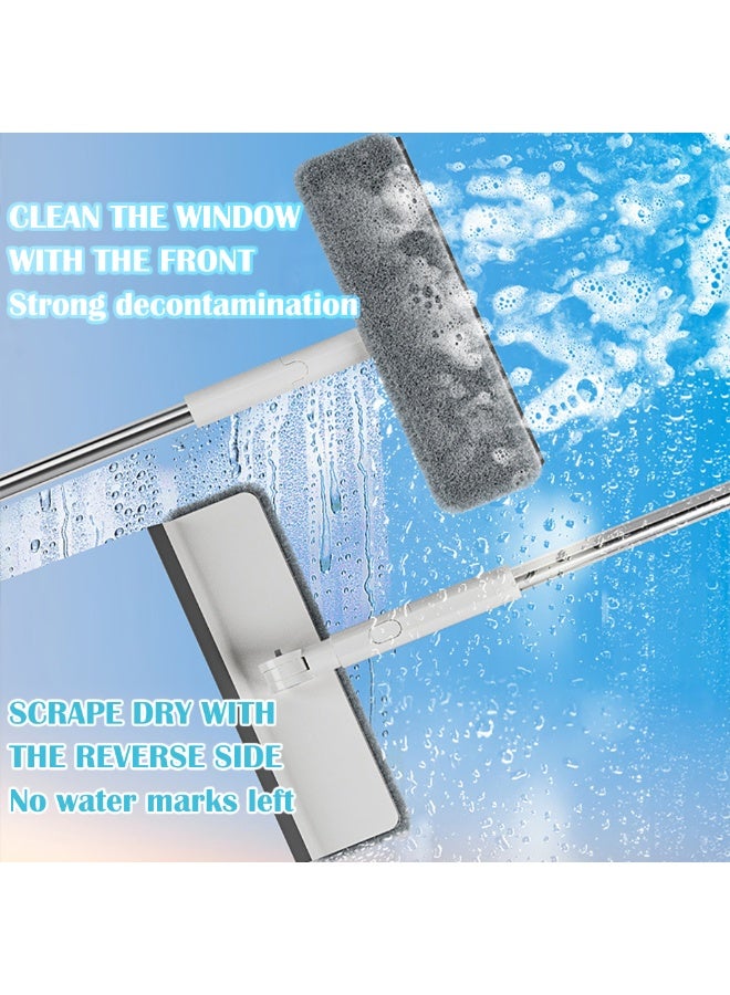 2 in 1 Window Cleaning Tool, Telescopic Brush With Long Handle Squeegees Cleaner Kit, 2 Microfiber Cloths for Indoor/Outdoor High Glass, Door, Floor (White)  - Image 4