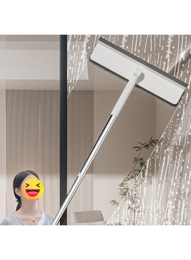 2 in 1 Window Cleaning Tool, Telescopic Brush With Long Handle Squeegees Cleaner Kit, 2 Microfiber Cloths for Indoor/Outdoor High Glass, Door, Floor (White)  - Image 1