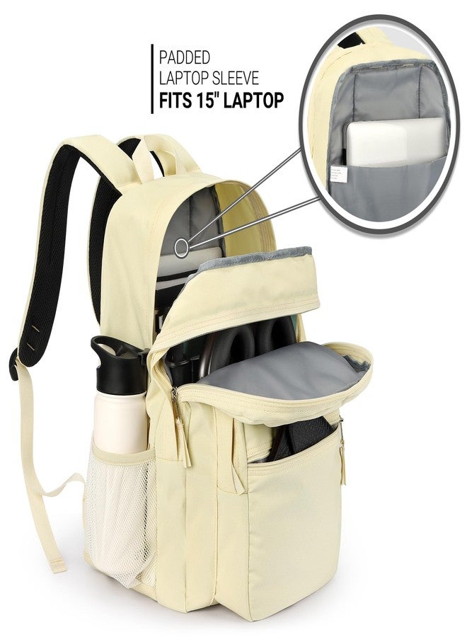 ZORFIN 26L Backpack for College, and Travel: Water Resistant Bookbag, Beige, 16.5 Inch - Image 4