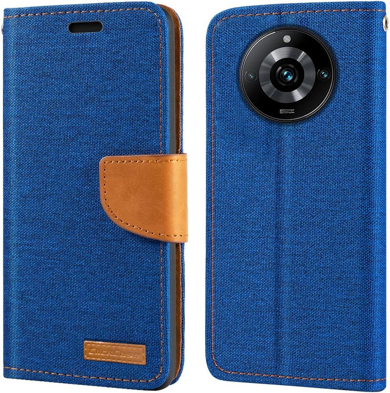 حافظة كليك كيس من سلسلة كانفاس لهاتف ريال مي نارزو 60 5G - حافظة جلدية وقماشية قابلة للطي مع قاعدة مدمجة وإغلاق مغناطيسي (أزرق)
