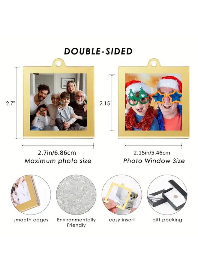 A Set Of 8 Christmas Themed Acrylic Golden Photo Frame Ornaments For Double Sided Holiday Picture Display And Festive Tree Party Decorations 2.5 X 2.5 Inches - Image 3