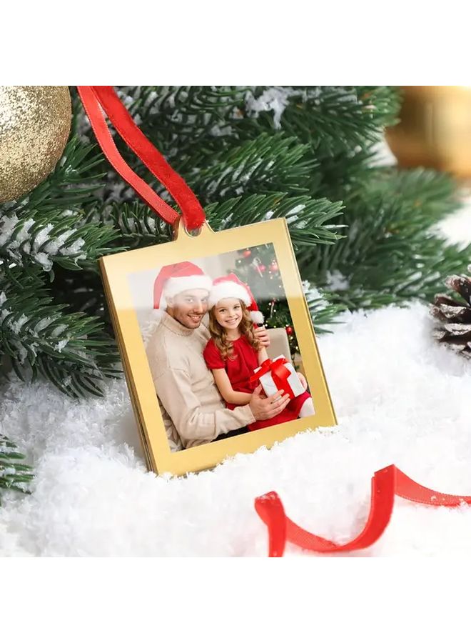 A Set Of 8 Christmas Themed Acrylic Golden Photo Frame Ornaments For Double Sided Holiday Picture Display And Festive Tree Party Decorations 2.5 X 2.5 Inches - Image 5