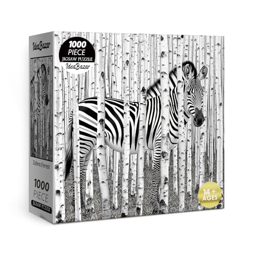 IdeaBazar Difficult Forest Horse Puzzles for Adults 1000 Pieces Art Challenging Animal Tree Landscape Jigsaw Puzzles Beautiful Black and White Scenic Wildlife Fantasy Puzzle - Image 1