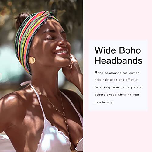 Tobeffect Wide Headbands for Women, 7'' Boho Turban Headband Large Hairband Twisted Hair Accessories, 6 pack - Image 3