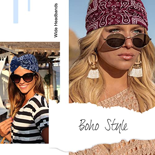 Tobeffect Wide Headbands for Women, 7'' Boho Turban Headband Large Hairband Twisted Hair Accessories, 6 pack - Image 4