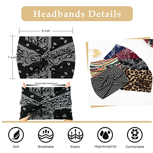 Tobeffect Wide Headbands for Women, 7'' Boho Turban Headband Large Hairband Twisted Hair Accessories, 6 pack - Image 2