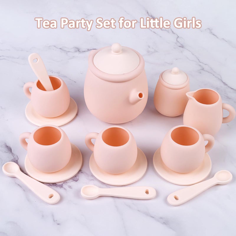 MCGMITT Silicone Tea Party Set, Toy Tea Set for Toddlers Kids, Includes Teapot, 4 Tea Cup and Coasters, Creamer, Sugar Bowl, 4 Spoon, Dishwasher Safe Pretend Teapot Set for Girls Boys Birthday Gifts - Image 5