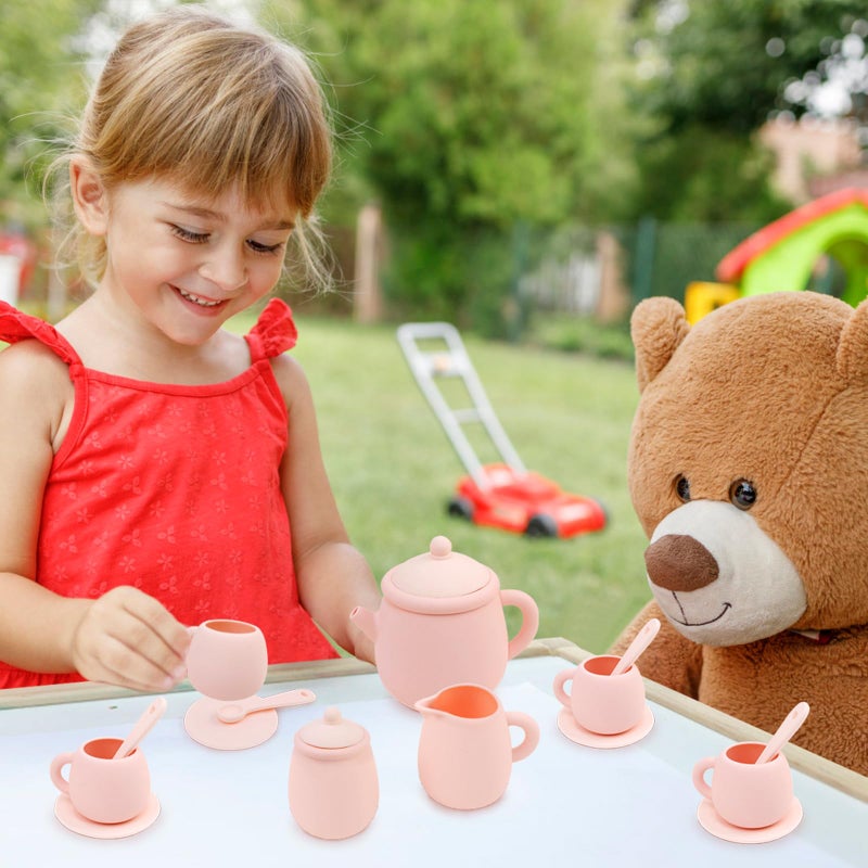 MCGMITT Silicone Tea Party Set, Toy Tea Set for Toddlers Kids, Includes Teapot, 4 Tea Cup and Coasters, Creamer, Sugar Bowl, 4 Spoon, Dishwasher Safe Pretend Teapot Set for Girls Boys Birthday Gifts - Image 4