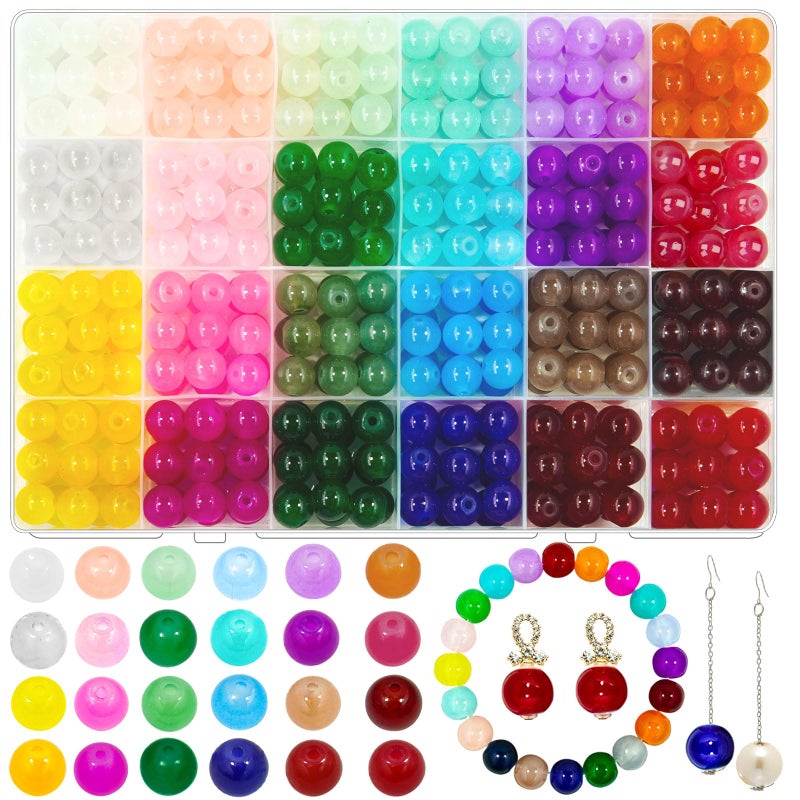 JHYlilia 10mm Glass Beads for Jewelry Making 400pcs 24 Colors Crystal Gemstone Beads Bracelet Making Round DIY Craft Beads Suitable for DIY Craft Necklace Bracelet Phone Lanyard Wedding Decor