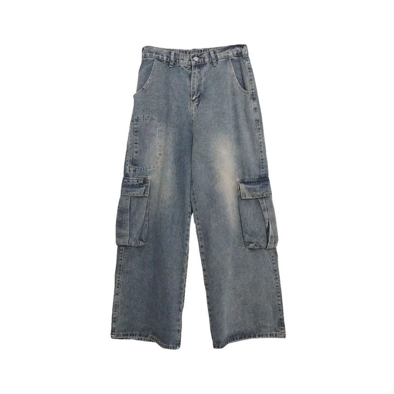 Old American Style Vintage Washed Jeans For Men And Women Couple All-Match High Street Multi-Pocket Dipped Casual Crowd Trendy Crowd Pants - Image 5