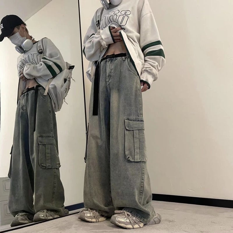 Old American Style Vintage Washed Jeans For Men And Women Couple All-Match High Street Multi-Pocket Dipped Casual Crowd Trendy Crowd Pants - Image 3