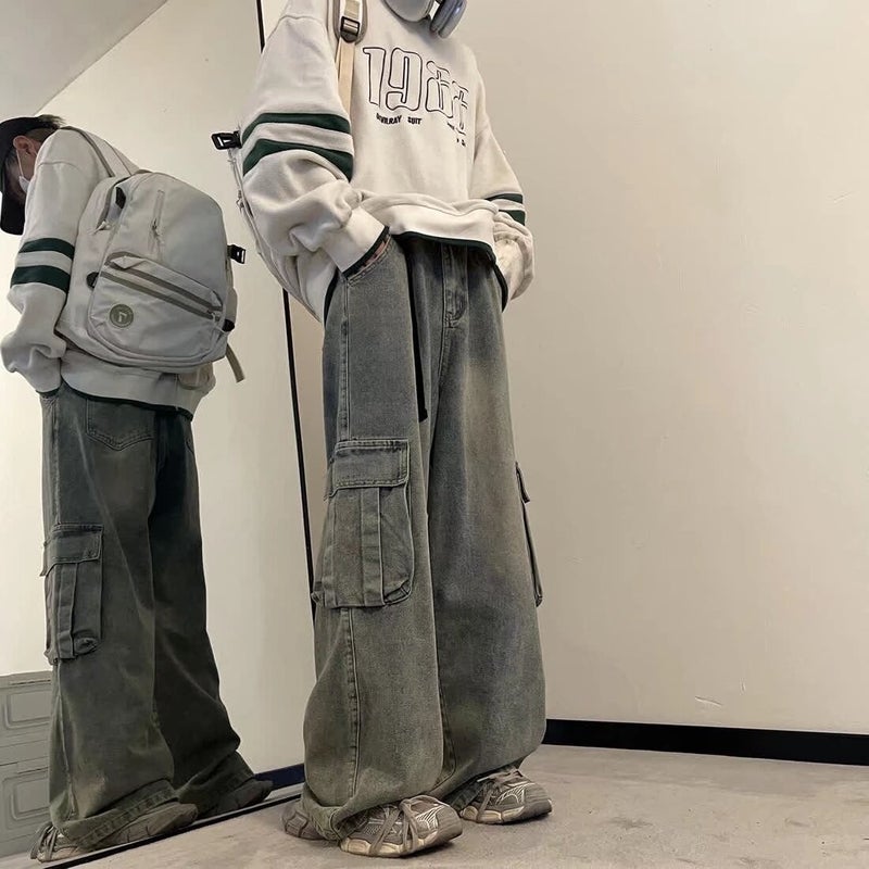 Old American Style Vintage Washed Jeans For Men And Women Couple All-Match High Street Multi-Pocket Dipped Casual Crowd Trendy Crowd Pants - Image 1