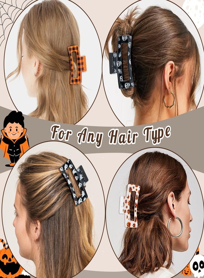 PANTIDE 8Pcs Halloween Hair Claw Clips for Women Girl - Spooky Spider Pumpkin Ghost Witch Hat Rectangle Nonslip Banana Hair Clips, Thin Thick Short Long Curly Accessories, Halloween Costume Party Gift - Image 5