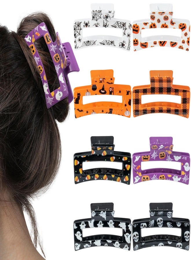 PANTIDE 8Pcs Halloween Hair Claw Clips for Women Girl - Spooky Spider Pumpkin Ghost Witch Hat Rectangle Nonslip Banana Hair Clips, Thin Thick Short Long Curly Accessories, Halloween Costume Party Gift - Image 1