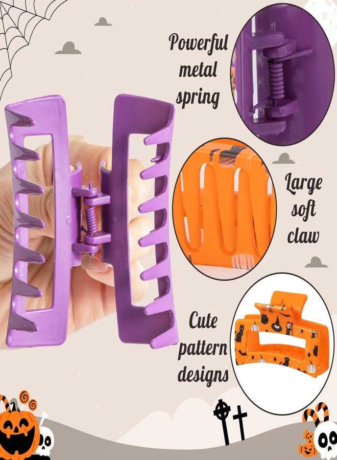 PANTIDE 8Pcs Halloween Hair Claw Clips for Women Girl - Spooky Spider Pumpkin Ghost Witch Hat Rectangle Nonslip Banana Hair Clips, Thin Thick Short Long Curly Accessories, Halloween Costume Party Gift - Image 3