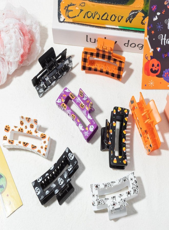 PANTIDE 8Pcs Halloween Hair Claw Clips for Women Girl - Spooky Spider Pumpkin Ghost Witch Hat Rectangle Nonslip Banana Hair Clips, Thin Thick Short Long Curly Accessories, Halloween Costume Party Gift - Image 4