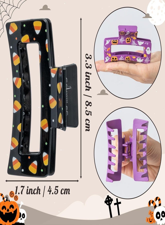 PANTIDE 8Pcs Halloween Hair Claw Clips for Women Girl - Spooky Spider Pumpkin Ghost Witch Hat Rectangle Nonslip Banana Hair Clips, Thin Thick Short Long Curly Accessories, Halloween Costume Party Gift - Image 2