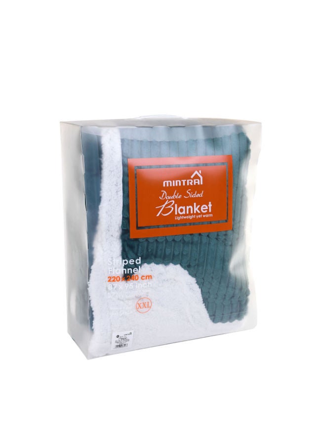 Mintra Blanket Double Sided Sherpa & Strip Soft Flannel Emerald Green 220x240 - Image 3