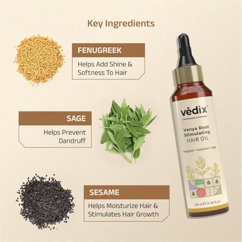 Vedix Vanya Root Stimulating Ayurvedic Hair Oil | Hair Growth Oil With Fenugreek + Sesamum + Sage - Customized Anti Hair Fall Control Oil - 100ml - Image 2