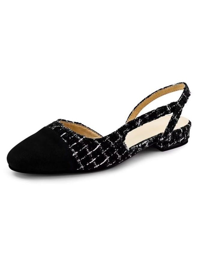 MICIFA Women's Slingback Flat Pumps Round Toe Low heel Sandals Splicing Dress Shoes for Women, 42.5 EU - Image 1