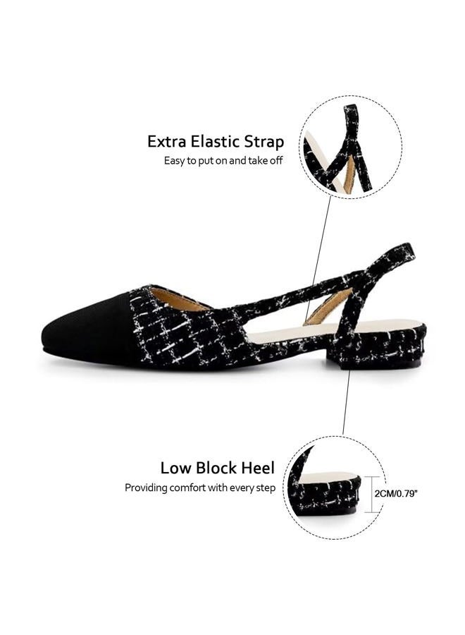 MICIFA Women's Slingback Flat Pumps Round Toe Low heel Sandals Splicing Dress Shoes for Women, 42.5 EU - Image 4