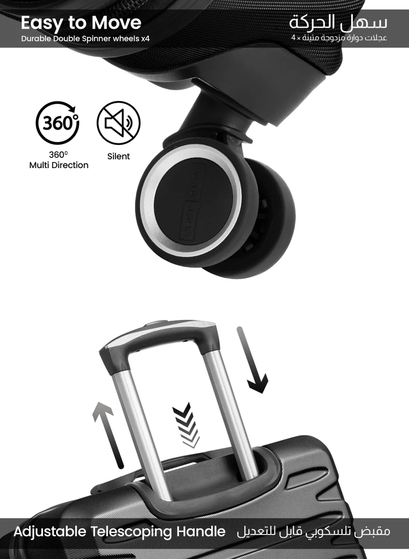 بارا جون AeroShield Lightweight ABS Hard Side 8 Wheels Spinner Luggage Cabin Trolley Bag with Lock 20 Inch - Black