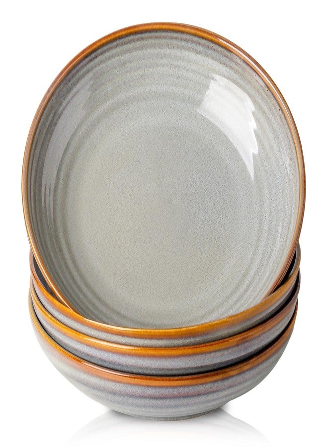 Hasense Pasta Bowls Set of 4, 32 Ounce Ceramic Serving Bowls for Kitchen, 8.7 Inch Shallow Serving Dishes for Salad, Pasta, Soup, Dishwasher & Microwave Safe, Light Grey - Image 1